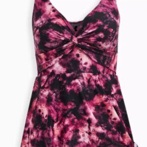 Garnet Hill Swim Dress Tie Dye One-Piece Swimsuit Pink/Purple Size 14